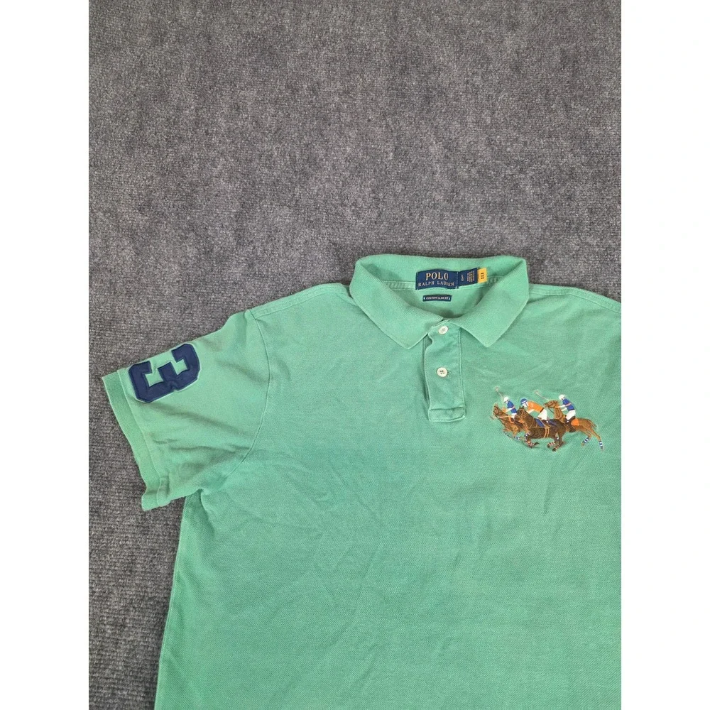 Polo Ralph Lauren Mens Green Triple Pony Custom Slim Fit‎ Polo Shirt Sz L Preppy